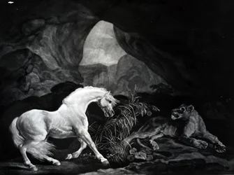 Um cavalo assustado por uma leoa, gravada por Benjamin Green, 1774