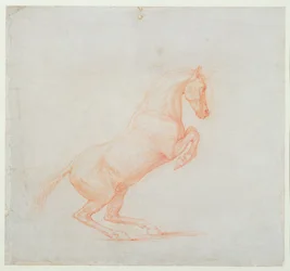 Um cavalo empinado, virado para a direita, 1790 (giz vermelho sobre papel)