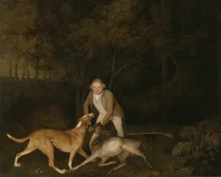 Freeman, o guarda-caça do Conde de Clarendon, com uma corça e um cão de caça moribundos