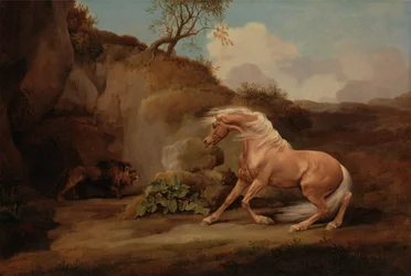 Cavalo assustado por um leão