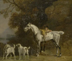 Huntsman com um Grey Hunter e dois Foxhounds: detalhes da foto de Goodwood &39;Hunting&39;