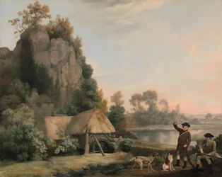 Dois cavalheiros indo a um tiroteio, com vista para Creswell Crags, tirada no local, c. 1767.