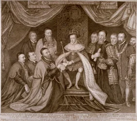 Edward VI assinando uma carta dando Bridewell à cidade de Londres para um workhouse, 1552 1750