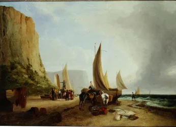 Pescadores que descarregam as suas capturas