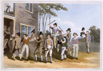 Riding the Stang, gravado por Robert Havell the Elder, publicado em 1814 por Robinson and Son, Leeds