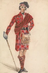 Escocês com Espada; Vestido Moderno de um Chieftan das Terras Altas