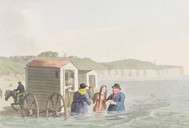 Banhos de mar na baía de Bridlington, de "Costumes of Yorkshire", de George Walker