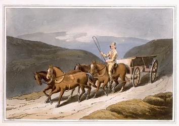 O East Riding ou Wolds Wagon, gravado por Robert Havell, o Velho, publicado em 1814 por Robinson and Son, Leeds