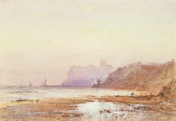 Costa em Whitby com a abadia além