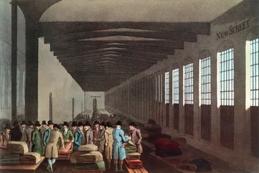 Pano Hall, New Street, Londres, gravado por Robert Havell, pub. por Robinson & Son, Leeds, 1814