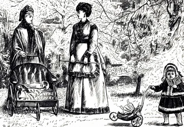 Um desenho animado intitulado "Herança ou Envisionista?". Ilustrado por George du Maurier (1834-1896) um cartoonista franco-britânico e autor