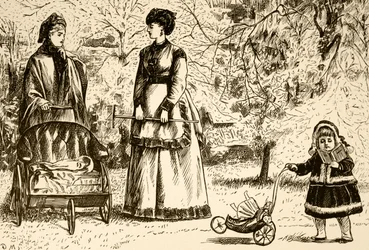Um desenho animado intitulado "Herança ou Envisionista?". Ilustrado por George du Maurier (1834-1896) um cartoonista franco-britânico e autor