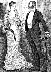 Uma mulher e um cavalheiro com roupa formal