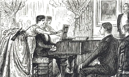 Desenho animado que retrata uma noite musical em casa