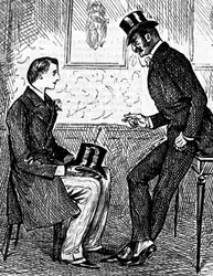 Dois cavalheiros fumando um charuto e conversando depois do jantar