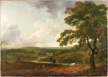Uma vista no Welbeck Park com um riacho sinuoso (óleo sobre tela)