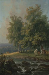 Cavalos e gado por um rio, 1777