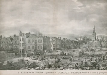 Uma visão da abordagem norte da Ponte de Londres, enquanto em estado de progresso