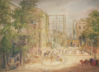 Colocando as Fundações da Sala Lycian, British Museum, 1845 (wc no papel)