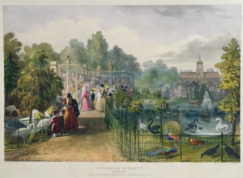 O Aviário no Jardim Zoológico, Regents Park, gravado e pub. pelo artista, impresso por Charles Hullmandel (1789-1850), 1836