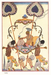 Uma mulher nobre queima incenso num palanquim, Índia antiga de 1928 (estampado)