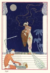 Uma rainha está a cheirar a fragrância queimada, antigo Egipto1928 (estampado)