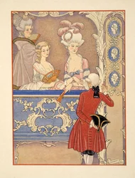 Cécile de Volanges e ; Marquise Isabelle de Merteuil no teatro, ilustração de 