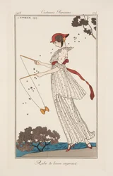 Vestido em linho estampado, ilustração de 