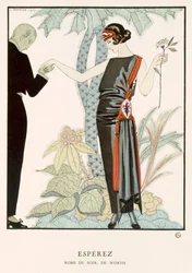 "Gazette du Bon Ton"; Esperez, vestido de noite de Worth, c.1920 (litografia a cores)