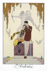 Outono, litografia de George Barbier (1882-1932), de Falbalas et Fanfreluches, Almanach des Modes Presentes, Passees et Futures