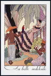 La Belle Indolente, litografia de George Barbier (1882-1932), de Falbalas et Fanfreluches, Almanach des Modes Presentes, Passees et Futures, França, século XX