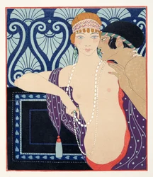 Les Trois Beautes de Mnasidika, ilustração de Les Chansons de Bilitis, de Pierre Louys, pub. 1922 (impressão a estêncil)
