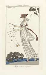 Vestido de Linho Impresso, de Costumes Parisien, pub.1913 (estampado a stencil)