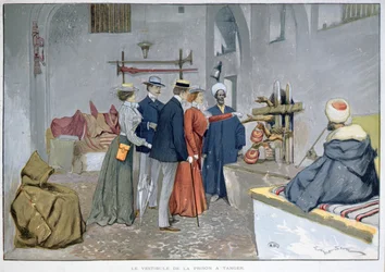 Hall de entrada da prisão em Tânger, c.1900 (cor litho)