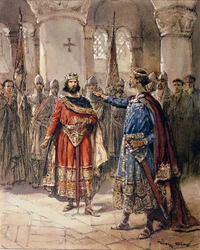 Hugues I Capet (941-996), rei da França e Adalberto de Perigord, de l&39;Histoire de France &39;por Jacques Bainville, início do século XX