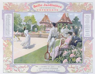 Tênis de gramado, ilustração para agosto de um calendário para a loja de roupas &39;La Belle Jardiniere&39;, 1906
