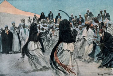 A dança dos sabres dos beduínos no deserto