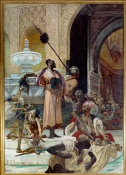 O massacre dos Abencerages. Os Abencerages, uma tribo mourisca do reino de Granada no século XV, foram exterminados por Boabdil, dito Zoghbi (1452-1528). Pintura de Georges Jules Victor Clairin (1843-1919)