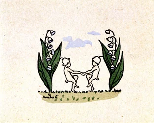 Cordões de lírios do vale e duendes dançantes - em "Sur les chemins de France" de Georges Delaw