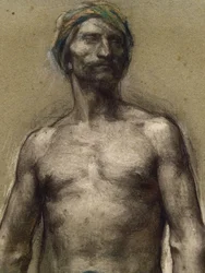 Estudo do homem nu no turbante (detalhe) (cerca de 1888). George Desvallieres (1861-1950). Pastel sobre laminados de haste de papel sobre papelão. Musee des Beaux-Arts de la Ville de Paris, PeuPalais.