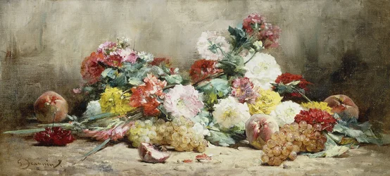 Cravos, rosas, uvas e pêssegos,