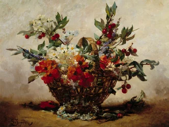 Pintura de Flores em Cesto por Georges Jeannin (1841-1925)