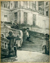 Napoleão a Fontainebleau após a abdicação em 4 de Abril de 1814 - Gravura de Georges Jules Auguste Cain (1856-1919)