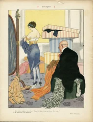 Ilustração de Georges Leonnec (1881-1940) in Le Lire, 06/07/12 - Lógica - Moda, Chapéu, Arquitetura interior, Vidas dos ricos - Mulheres