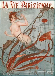 Sereia apanhada numa rede de pesca, Ilustração de "La Vie Parisienne"