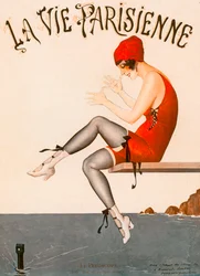 Nadador no trampolim, ilustração de "La Vie Parisienne"