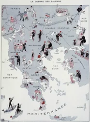 A guerra dos Balcãs: mapa do teatro de guerra - em "La Vie Parisienne" de 26/10/1912 (impressão)