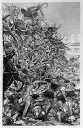 Ilustração de Georges Antoine Rochegrosse (1859-1938) para o romance "Salammbo" de Gustave Flaubert, tomando como moldura a guerra dos mercenários na época da primeira Guerra Púnica (246-241 a.C.) entre os romanos e cartagineses.