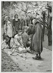 Casamento de Ethel e Ordener - ilustração de Han da Islândia, século XIX (gravura de bw)