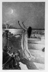 Salammbo, filha de Hamilcar Barca (ou Barcas), reza Tanit, deusa da lua Ilustração de Georges Antoine Rochegrosse (1859-1938) para o romance "Salammbo" de Gustave Flaubert, tomando como enquadramento a guerra mercenária na época da Primeira Púnica